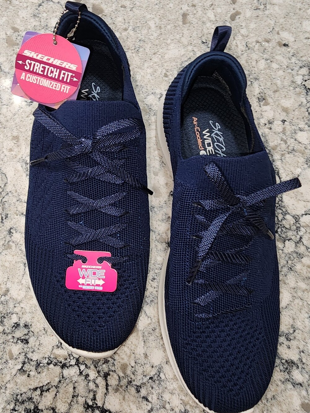 Skechers Women's Navy Stretch-Fit 8.5 Ultra Flex Wide Air Cooled Safe Comfort